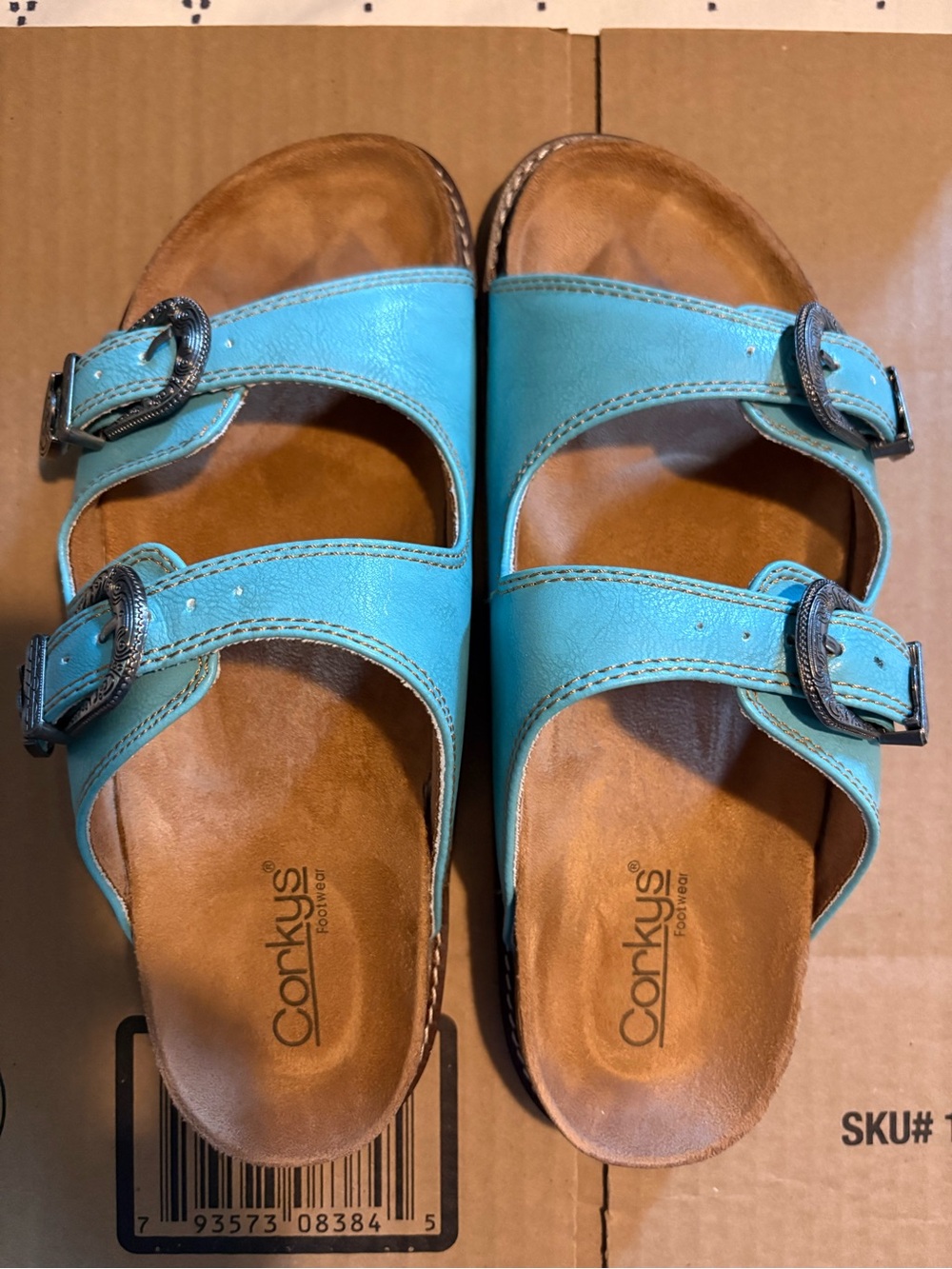 Corkys Turquoise Double-Buckle Slide Sandals